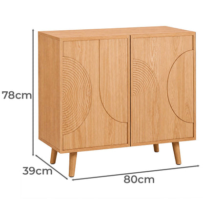 LivaraHome Arcen 2 Door Sideboard Curved Buffet Credenza - Oak