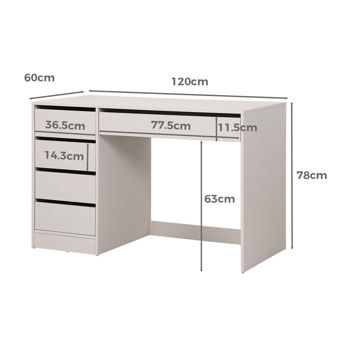 LivaraHome Ada 5 Drawer Computer Desk Storage Study Table - White
