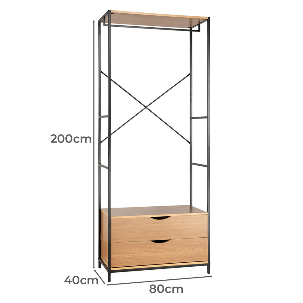 LivaraHome Sonoma 2 Drawer Clothes Rack Natural Garment Rack - Modern
