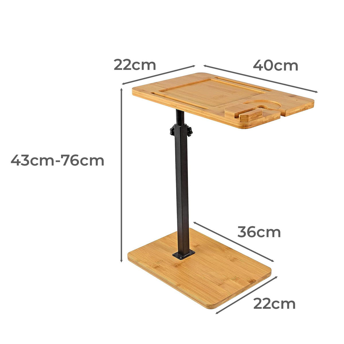LivaraHome Nobi Bamboo & Steel C Shaped End Table Adjustable Height