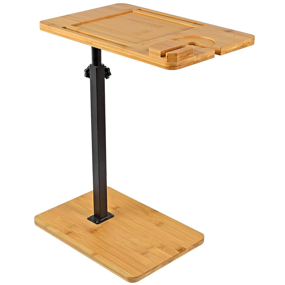 LivaraHome Nobi Bamboo & Steel C Shaped End Table Adjustable Height