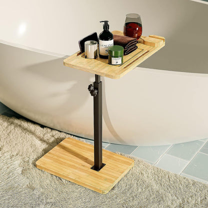 LivaraHome Nobi Bamboo & Steel C Shaped End Table Adjustable Height