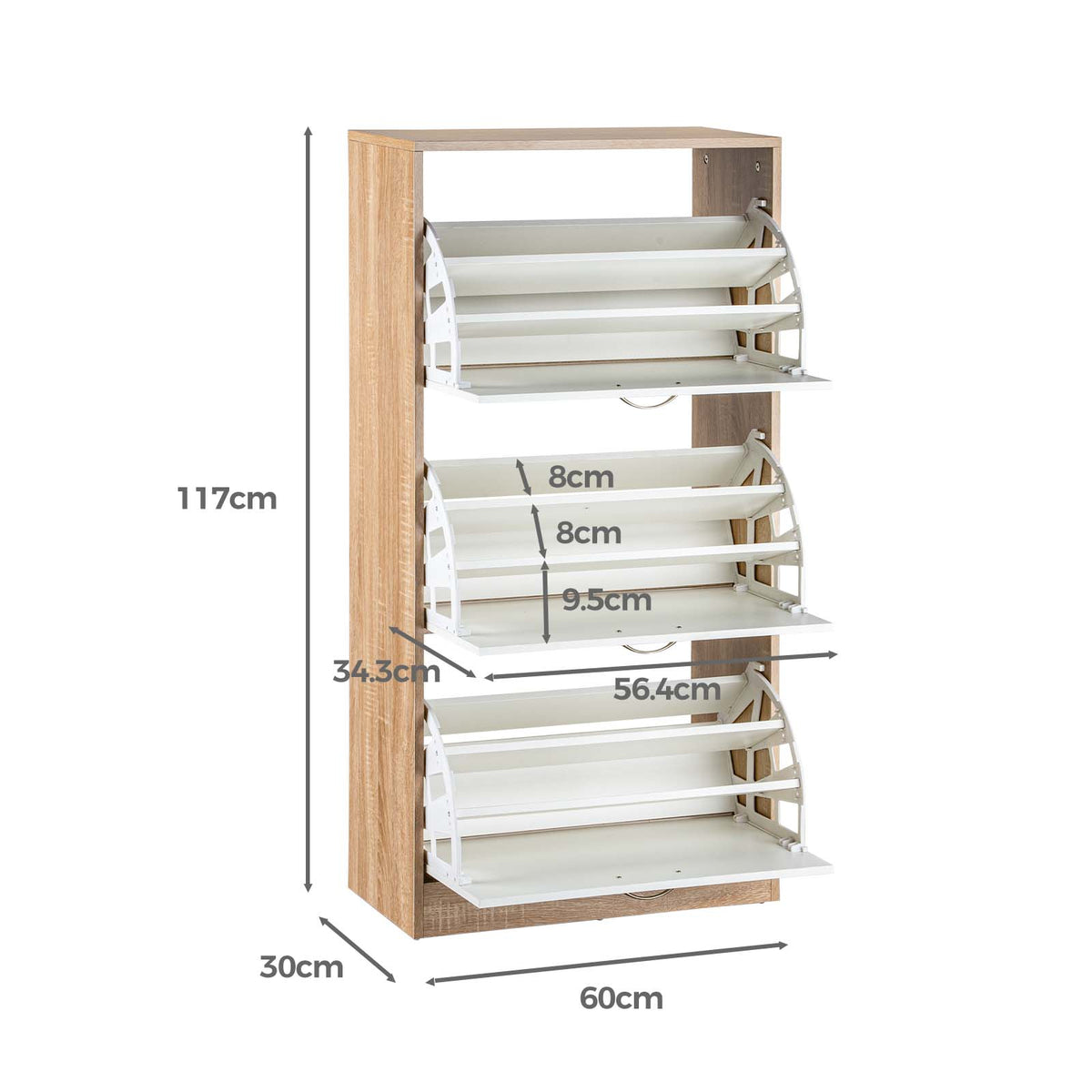 LivaraHome Anau 3 Door Shoe Cabinet Storage Entryway Organiser