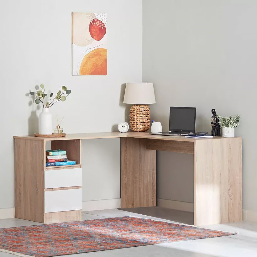 LivaraHome Como 2 Drawer Corner Desk L Shaped Office Table