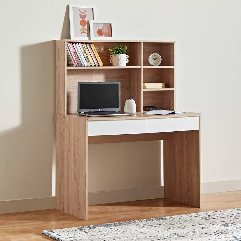 LivaraHome Como 2 Drawer Desk with Hutch Office Storage Desktop