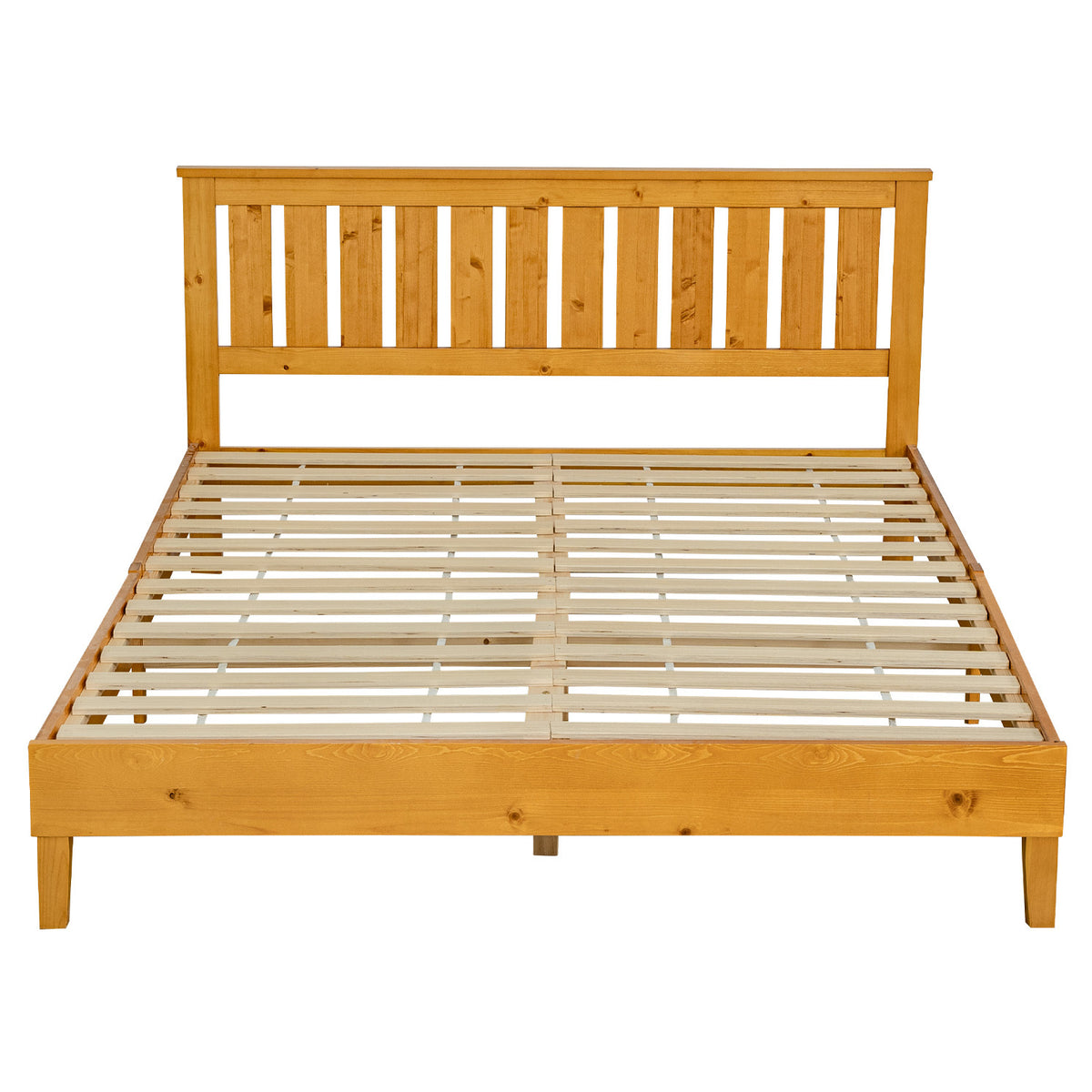 LivaraHome Alexis Solid Wood Bed Frame Rustic Slat Bedhead - Natural