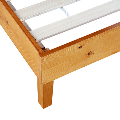 LivaraHome Alexis Solid Wood Bed Frame Rustic Slat Bedhead - Natural