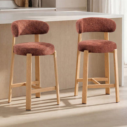 LivaraHome Cecil 65cm Chenille Bar Stools (Set of 2) - Natural