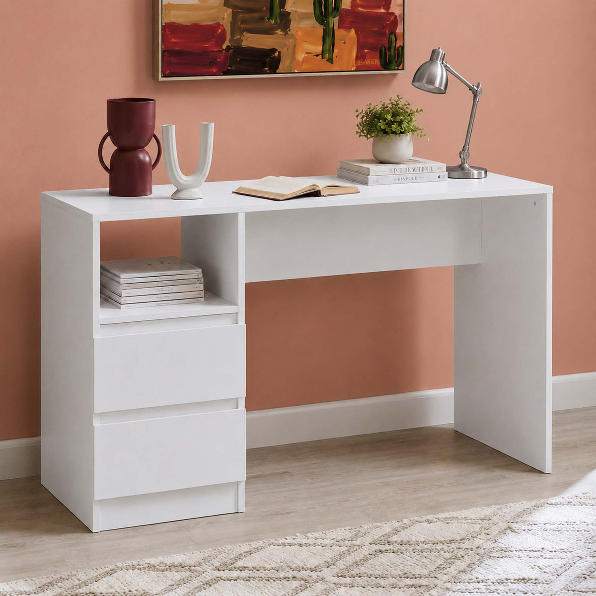 LivaraHome Como 2 Drawer Desk Modern Computer Wooden Table