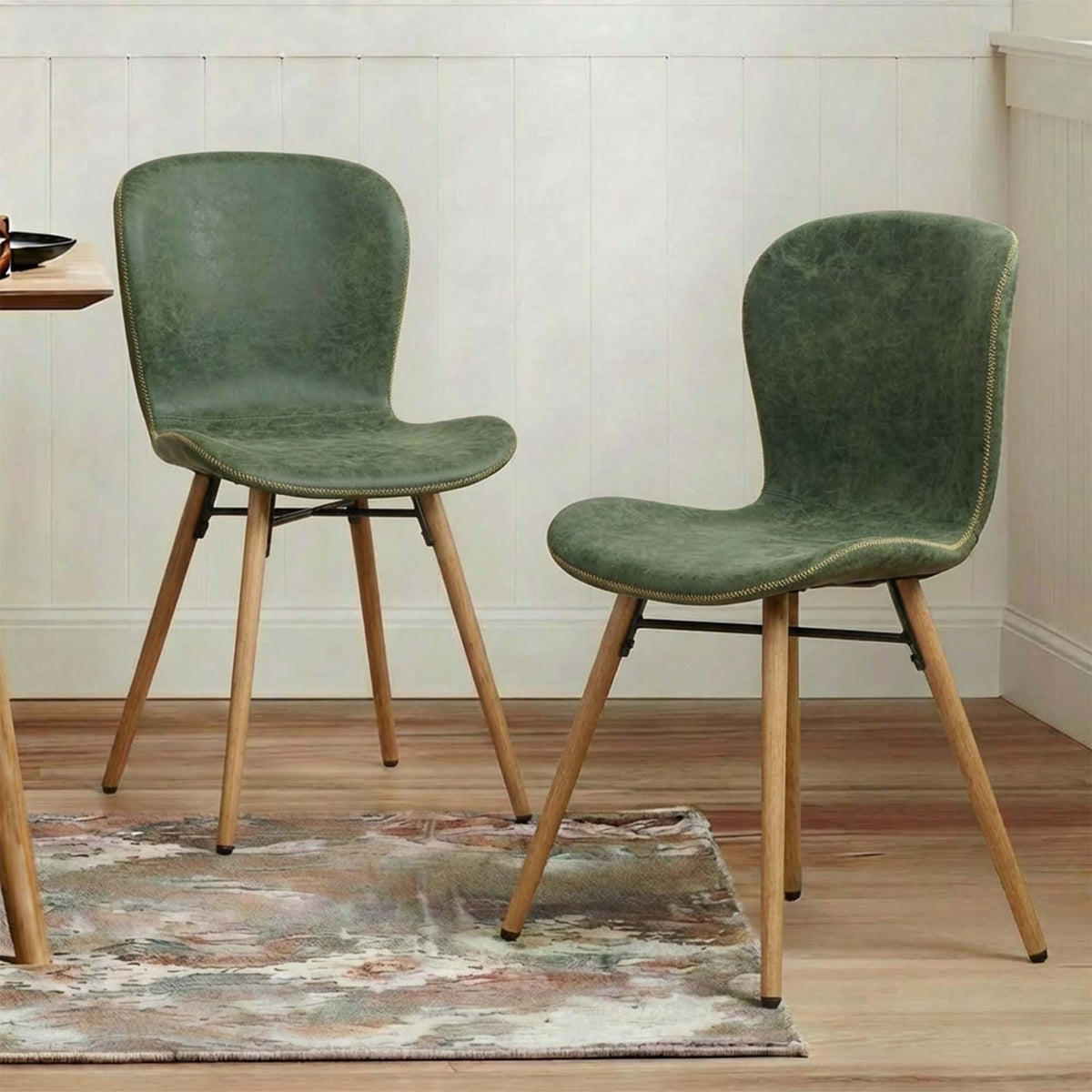 LivaraHome Kasa Faux Leather Dining Chairs Cushion Seat (Set of 2) - Mid Century