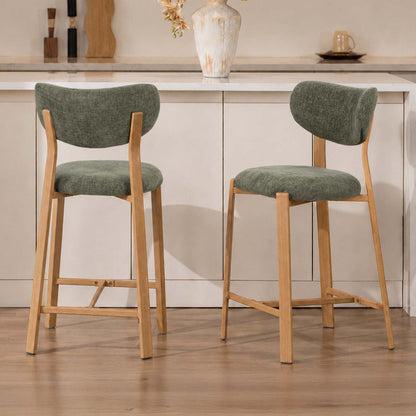 LivaraHome Luna 65cm Chenille Upholstered Bar Stools (Set of 2) - Natural