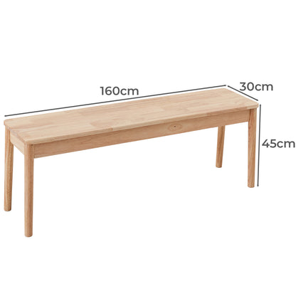 A light natural wood bench shown on a white background with dimension lines and labels indicating 160cm length, 30cm width, and 45cm height.