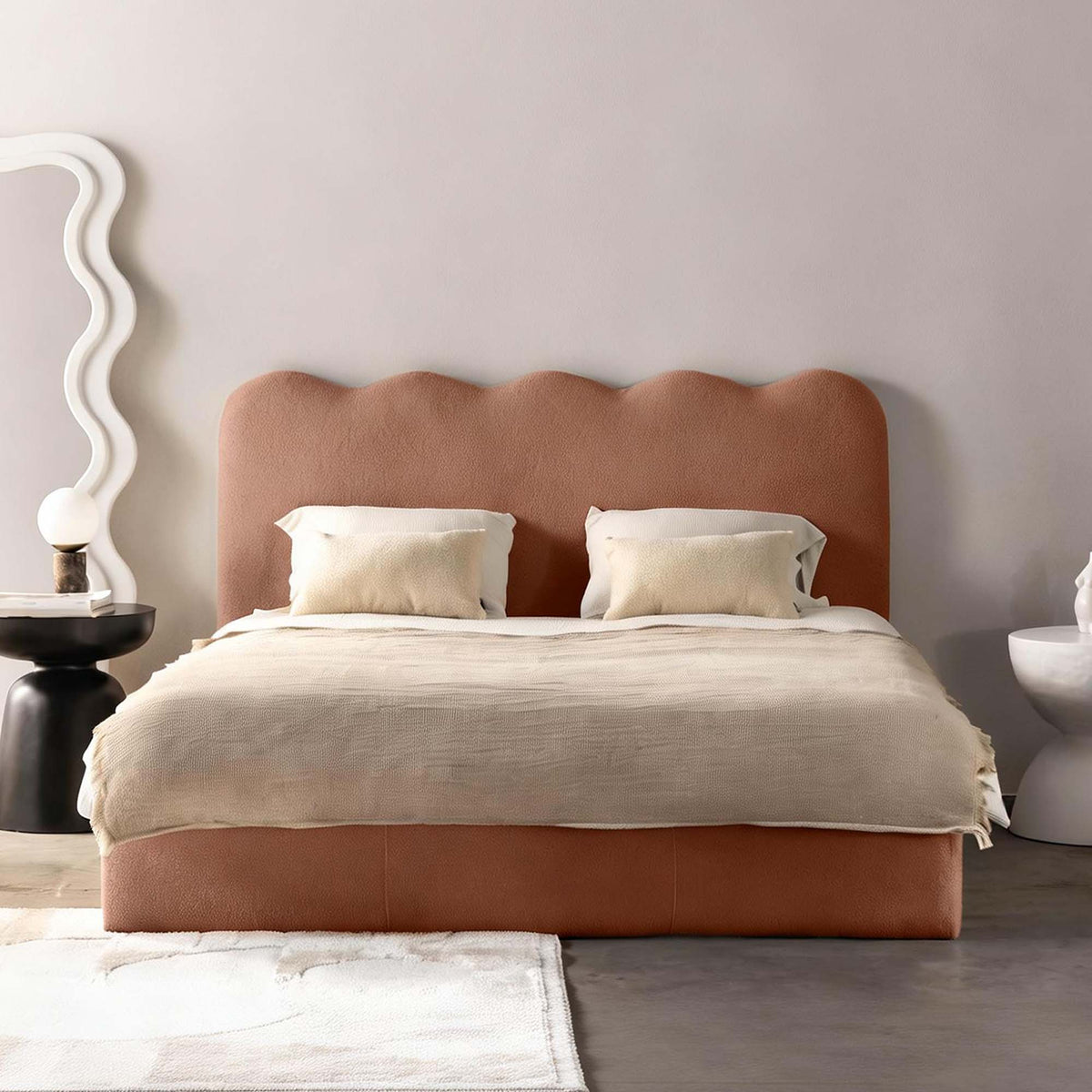 LivaraHome Onda Bouclé Upholstered Gas Lift Storage Bed Frame