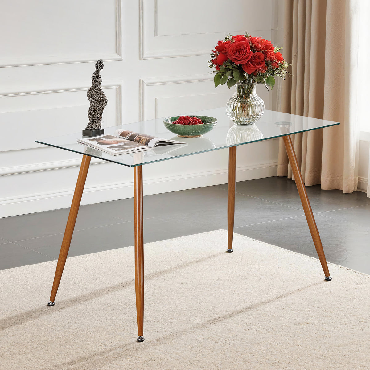 LivaraHome Ryan Rectangular Glass Dining Table - Modern