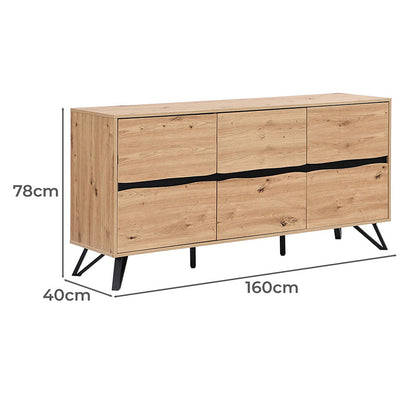 LivaraHome Uxia 3 Door Sideboard Storage Cabinet Modern Buffet - Oak