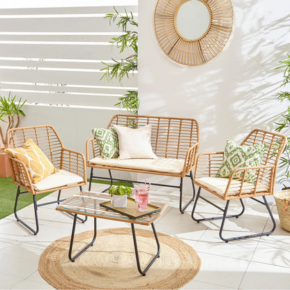 LivaraHome Neo 4 Seater Outdoor Lounge Set Wicker Patio Furniture