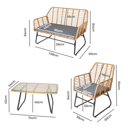 LivaraHome Neo 4 Seater Outdoor Lounge Set Wicker Patio Furniture