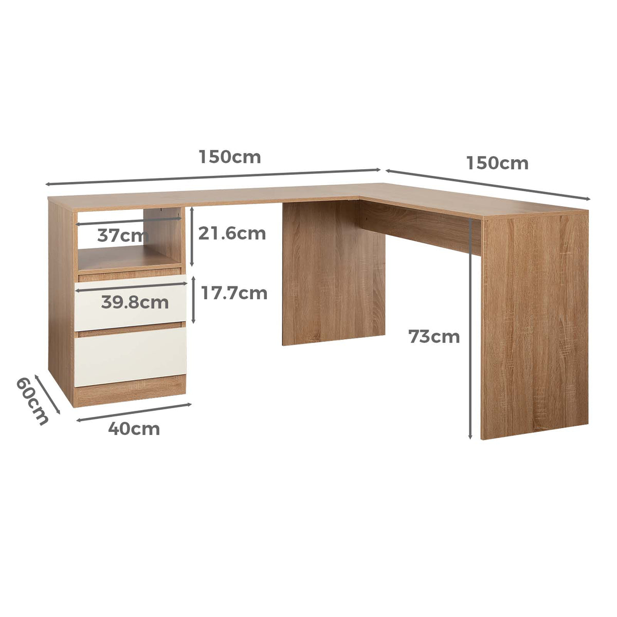 LivaraHome Como 2 Drawer Corner Desk L Shaped Office Table