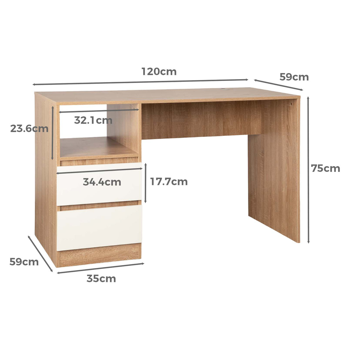 LivaraHome Como 2 Drawer Desk Modern Computer Wooden Table