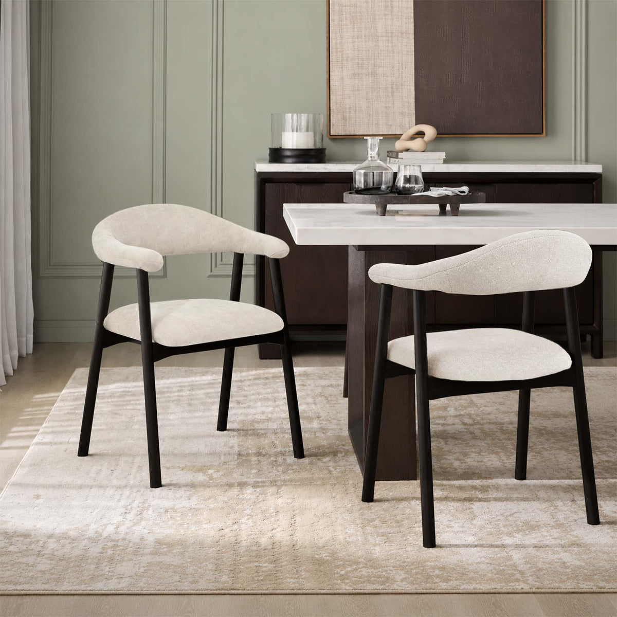 LIVARA Palmera Rubberwood Upholstered Dining Chairs Modern Kitchen (Set of 2)