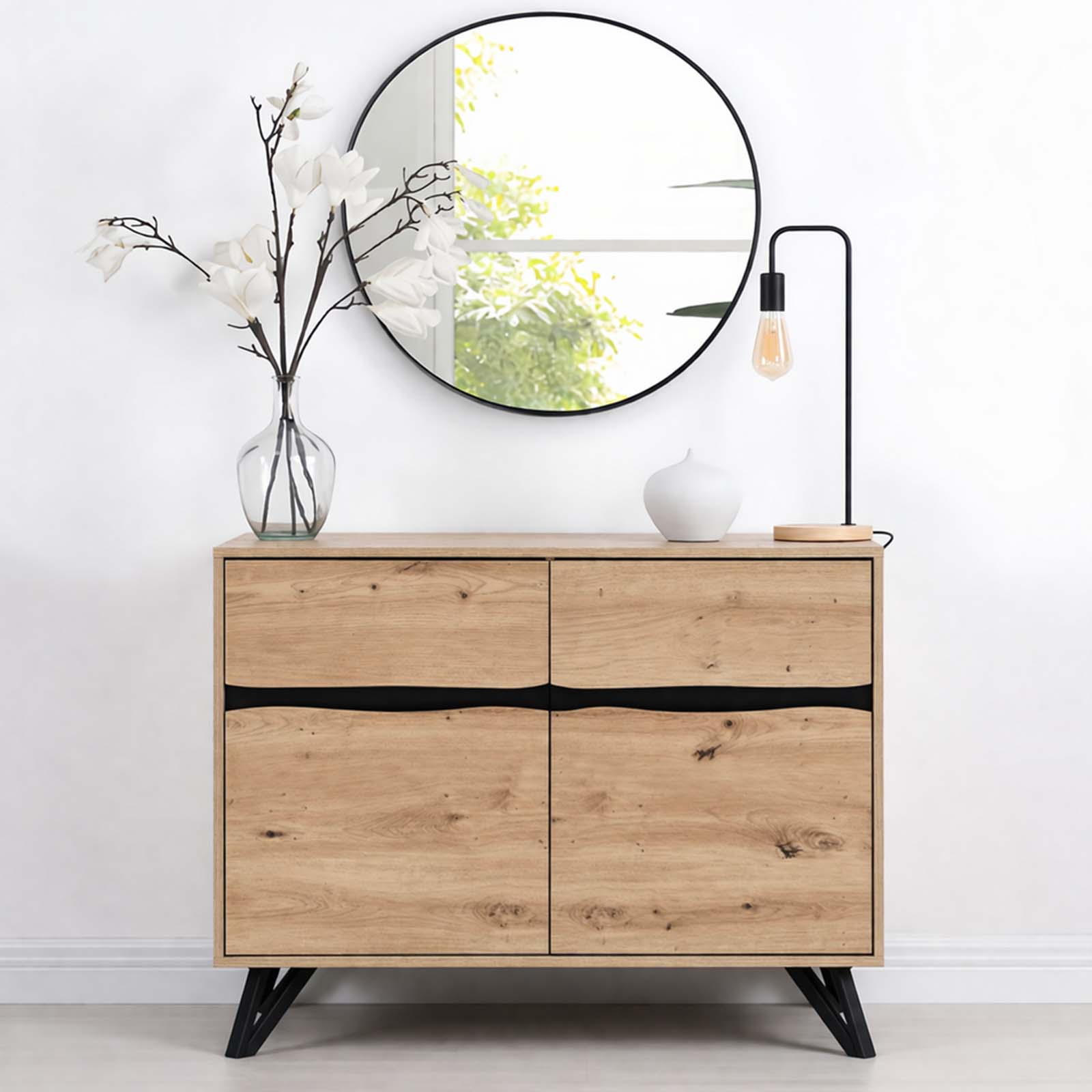 LivaraHome Uxia 2 Door Sideboard Modern Buffet Storage Cabinet - Oak