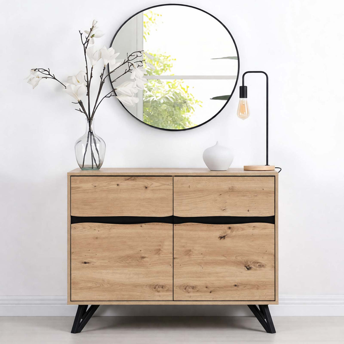 LivaraHome Uxia 2 Door Sideboard Modern Buffet Storage Cabinet - Oak
