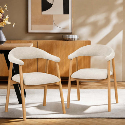 LIVARA Palmera Rubberwood Upholstered Dining Chairs Modern Kitchen (Set of 2)
