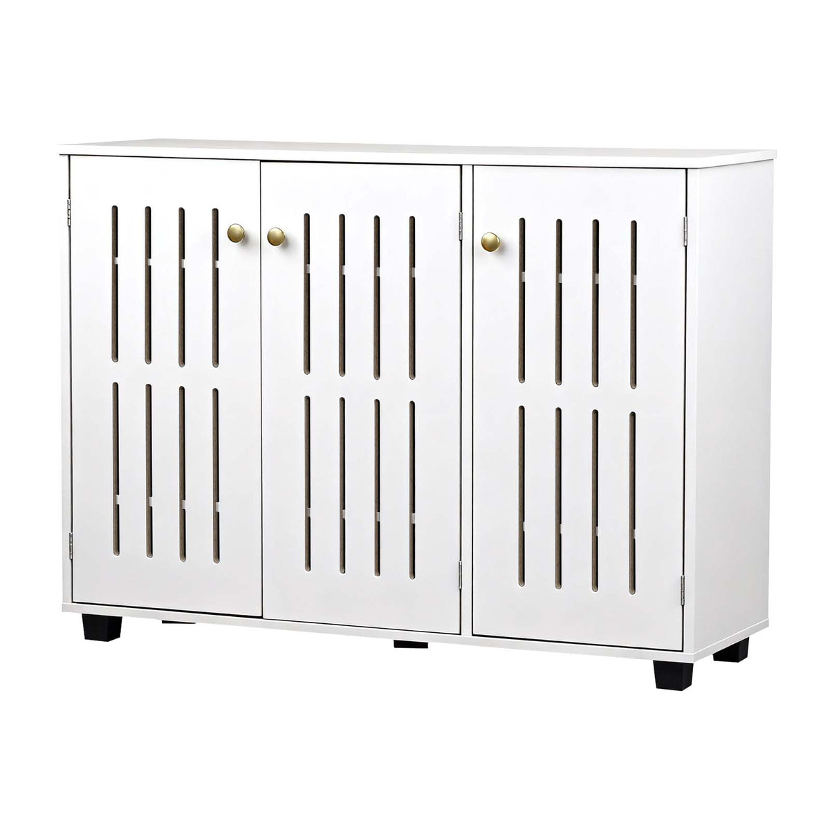 LivaraHome Eller 3 Door Slatted Shoe Cabinet Hidden Shoe Organizer