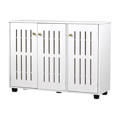 LivaraHome Eller 3 Door Slatted Shoe Cabinet Hidden Shoe Organizer