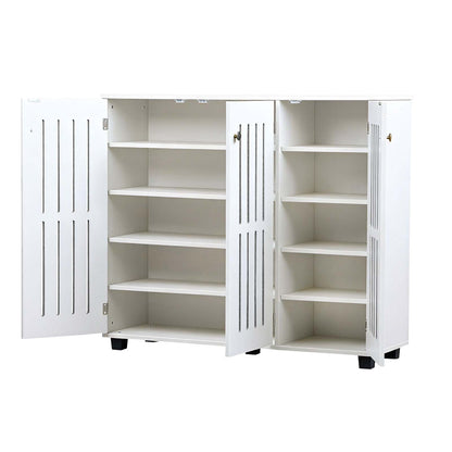 LivaraHome Eller 3 Door Slatted Shoe Cabinet Hidden Shoe Organizer