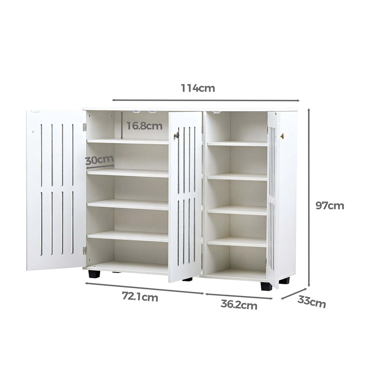 LivaraHome Eller 3 Door Slatted Shoe Cabinet Hidden Shoe Organizer