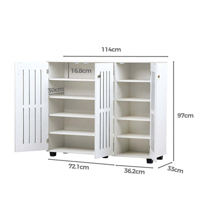 LivaraHome Eller 3 Door Slatted Shoe Cabinet Hidden Shoe Organizer