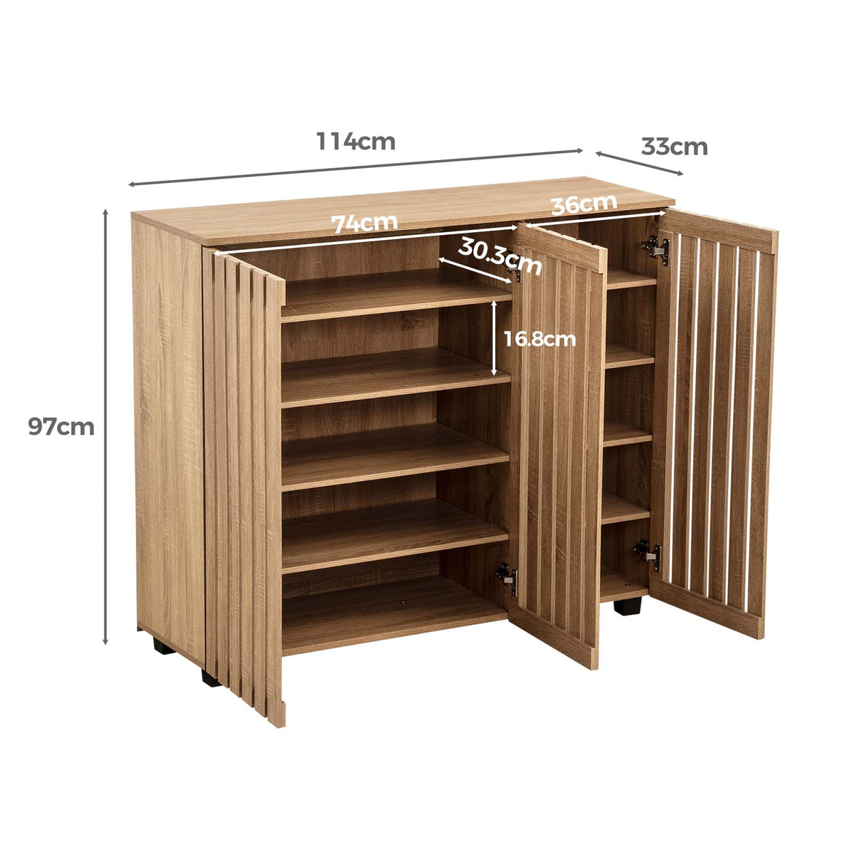 LIVARA Samia 3 Slatted Door Shoe Storage Cabinet Wooden Hidden Shoe Rack