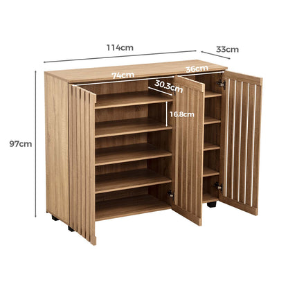 LIVARA Samia 3 Slatted Door Shoe Storage Cabinet Wooden Hidden Shoe Rack