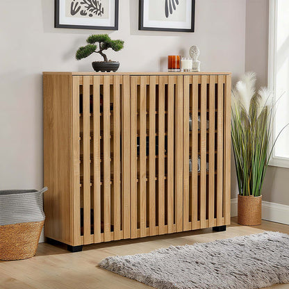 LIVARA Samia 3 Slatted Door Shoe Storage Cabinet Wooden Hidden Shoe Rack