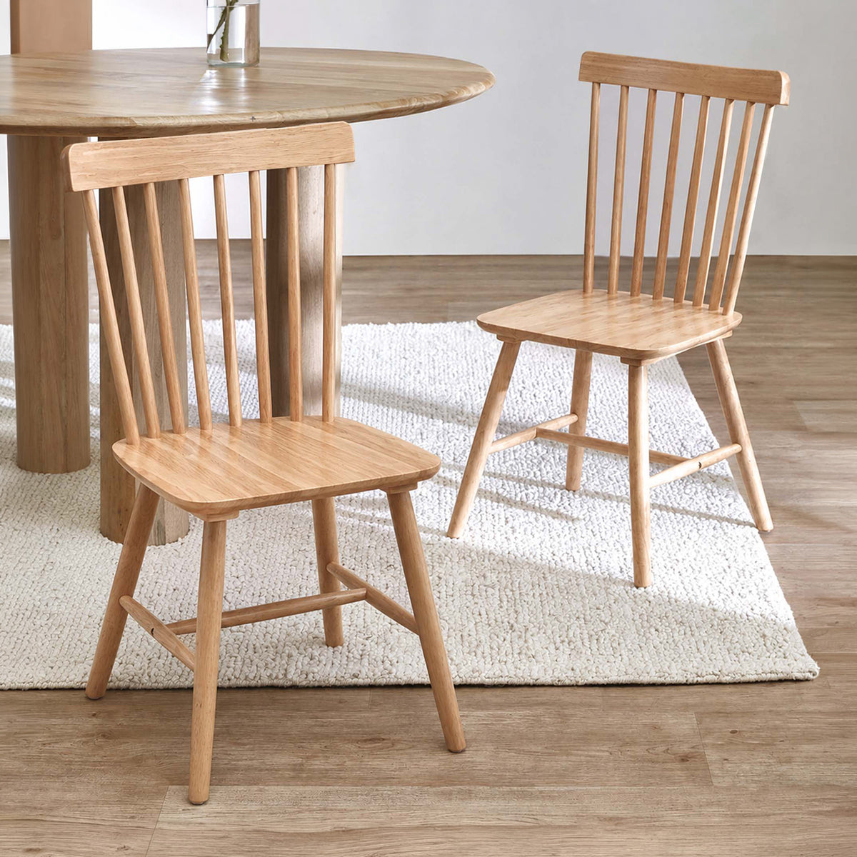 LivaraHome Wins Dining Chairs Slat Back Seat (Set of 2) - Rubberwood