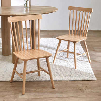 LivaraHome Wins Dining Chairs Slat Back Seat (Set of 2) - Rubberwood