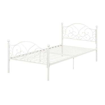 LivaraHome Giselle Metal Bed Frame Modern Headboard - White