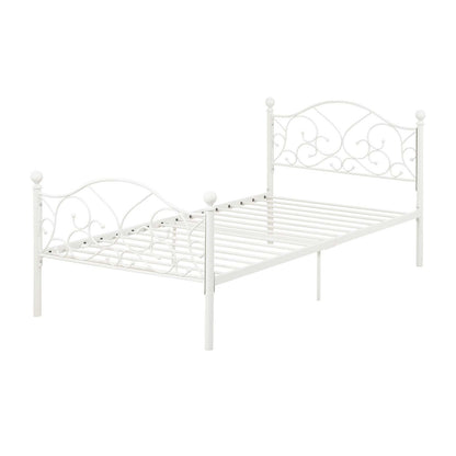LivaraHome Giselle Metal Bed Frame Modern Headboard - White