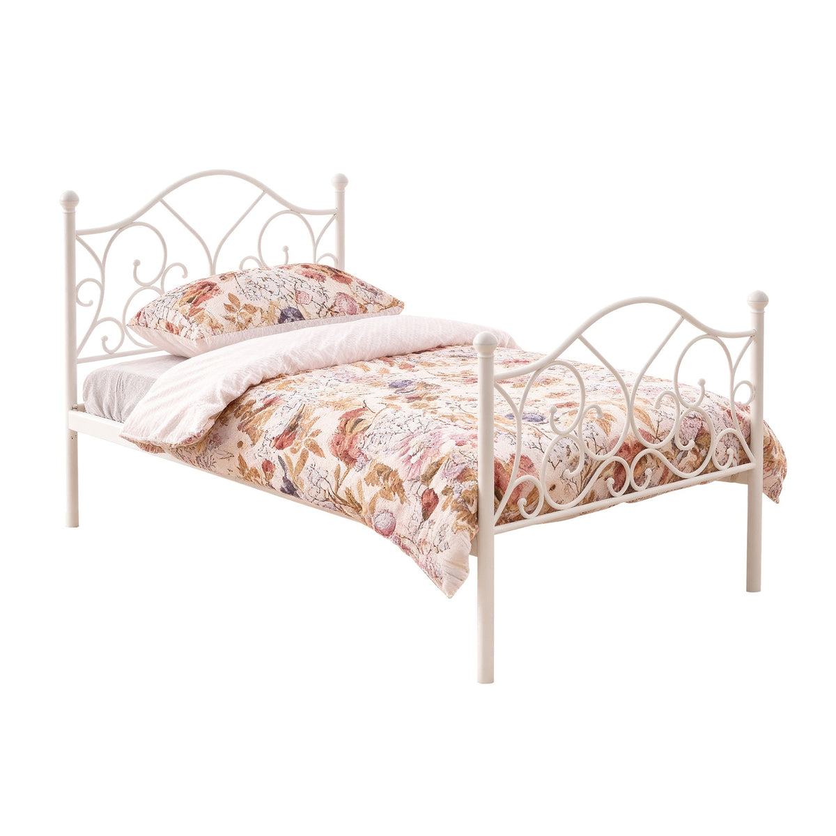 LivaraHome Giselle Metal Bed Frame Modern Headboard - White