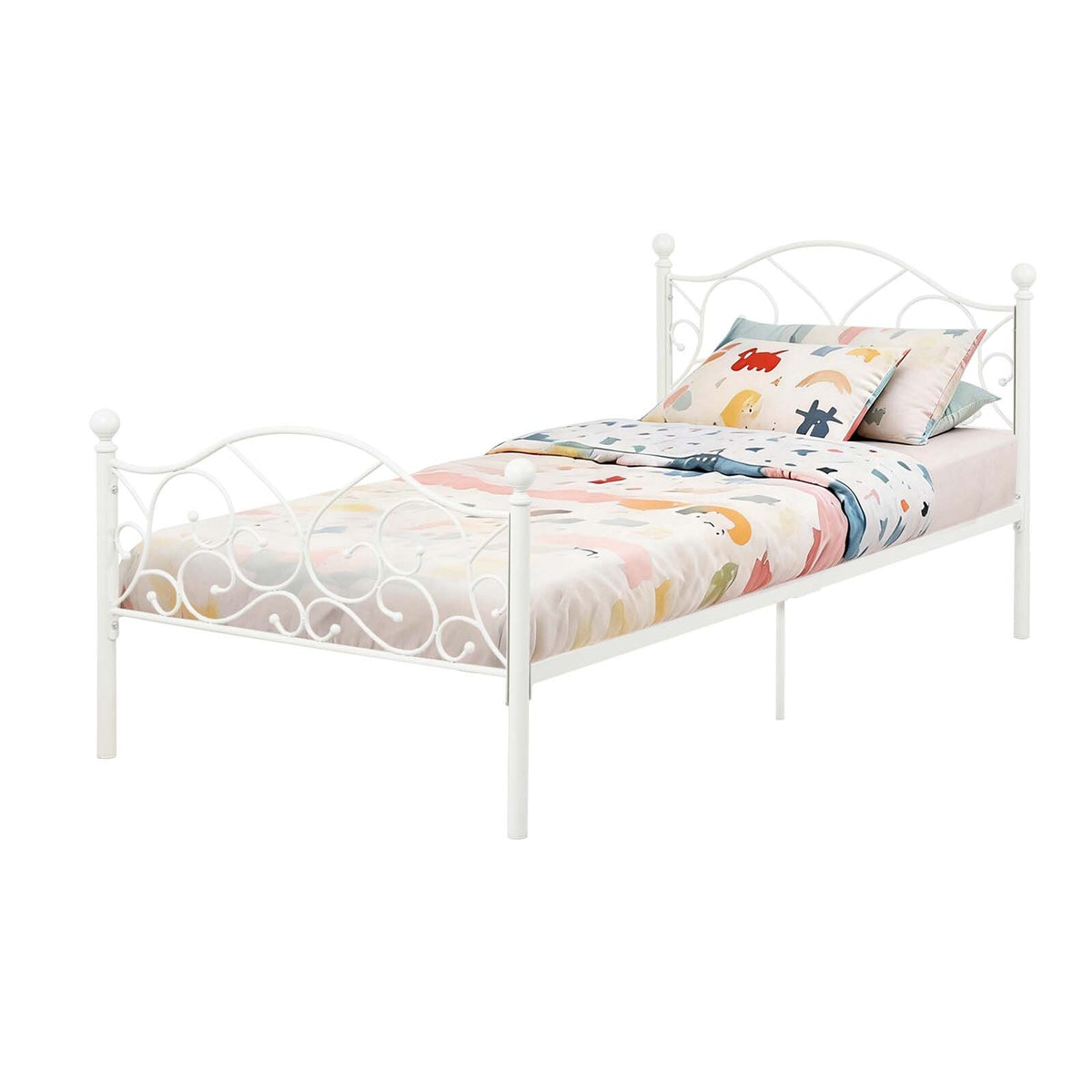 LivaraHome Giselle Metal Bed Frame Modern Headboard - White