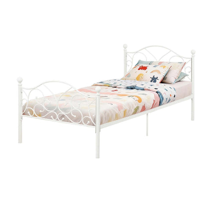 LivaraHome Giselle Metal Bed Frame Modern Headboard - White