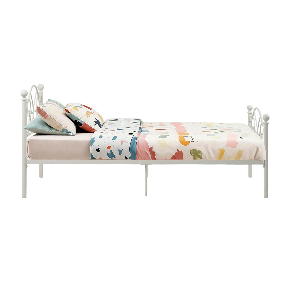 LivaraHome Giselle Metal Bed Frame Modern Headboard - White