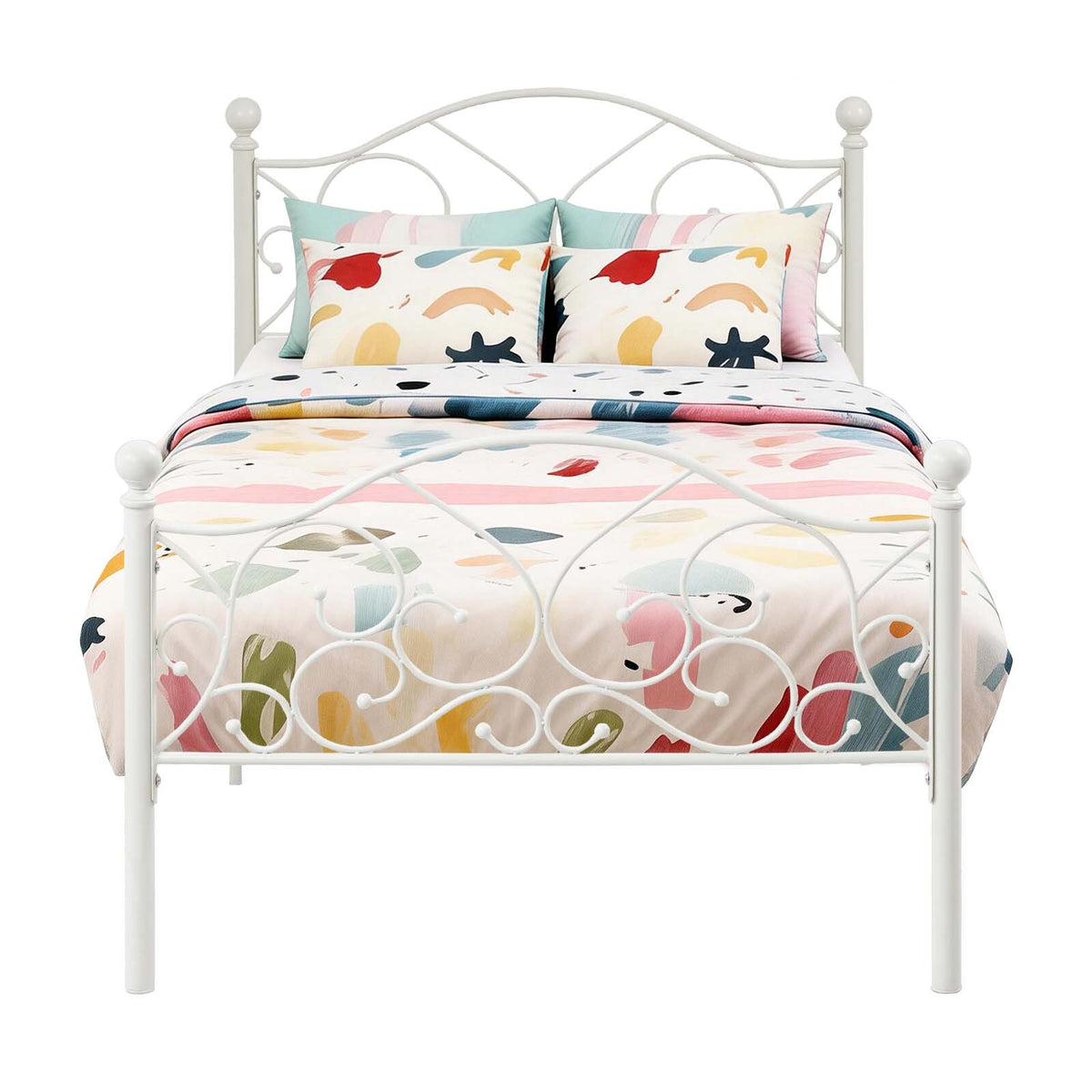 LivaraHome Giselle Metal Bed Frame Modern Headboard - White