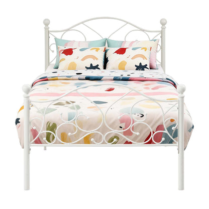 LivaraHome Giselle Metal Bed Frame Modern Headboard - White