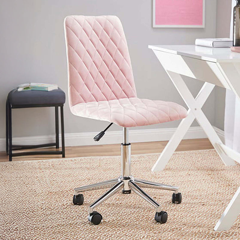 LIVARA Viktor Pink Velvet Office Chair Upholstered Adjustable Swivel Desk Chair