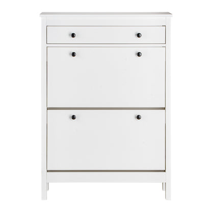 LIVARA Finley White Shoe Cabinet with 2 Flip Drawers Shoe Rack for Entryway