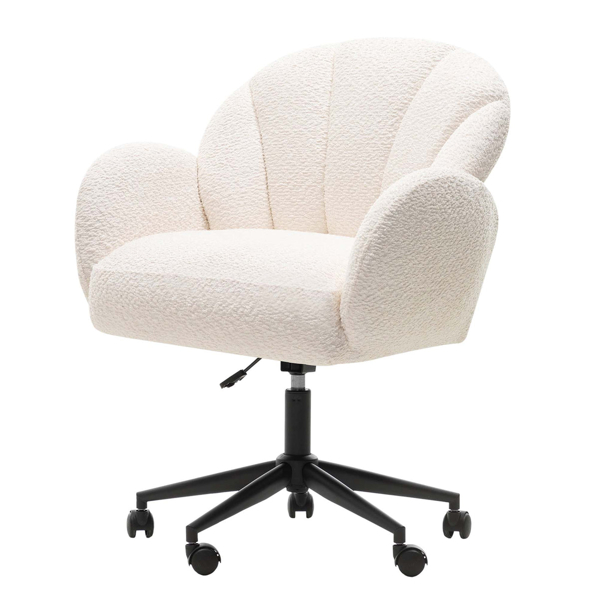 LIVARA Walden Boucle Office Chair Cream Upholstered Desk Chair Adjustable Armrests