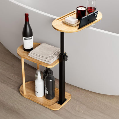 LivaraHome Willie 3 Tier Bamboo & Steel Adjustable Side Table