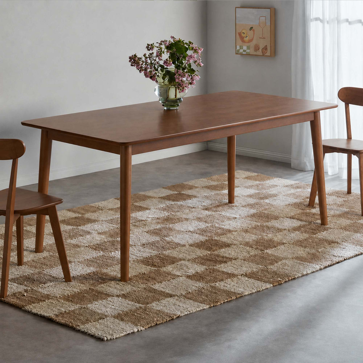 LivaraHome Nor 6 Seater Solid Rubberwood Dining Table - Walnut